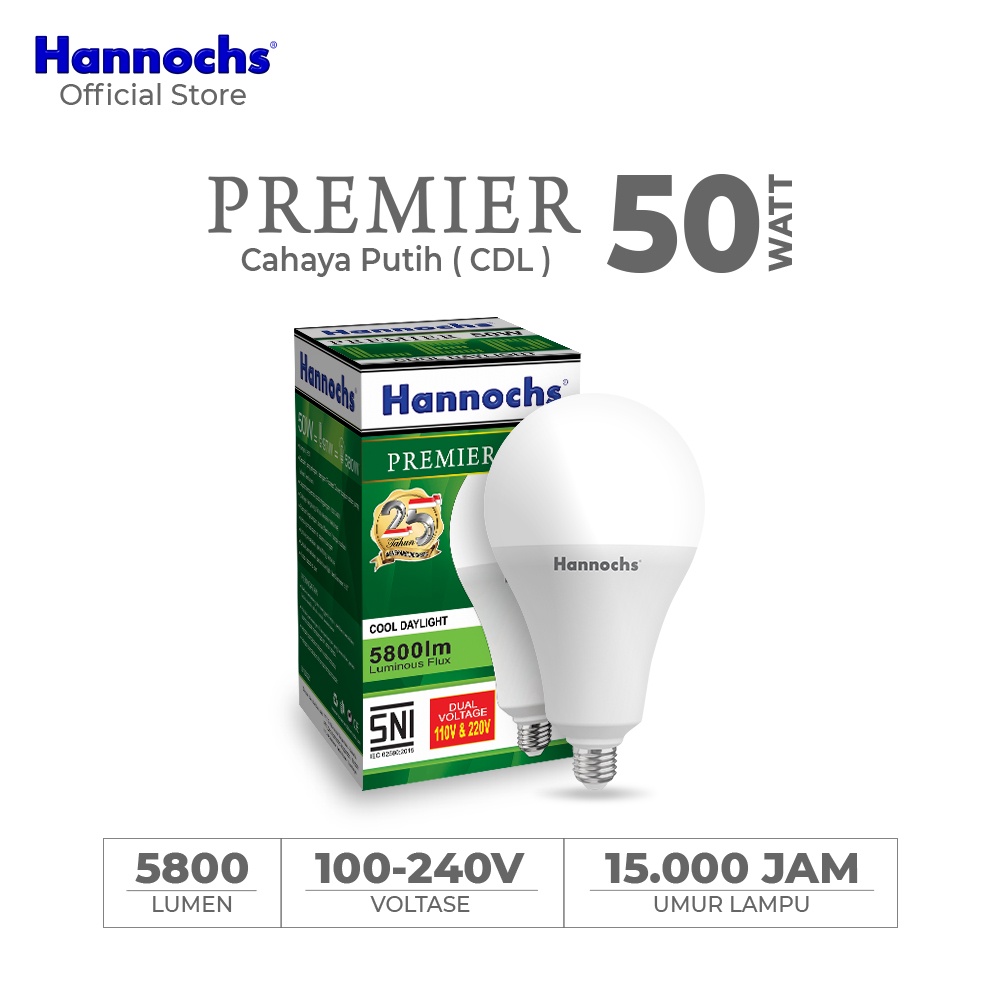 Hannochs Premier Bohlam Lampu LED 25-30-40-50 Watt Cool Daylight Putih