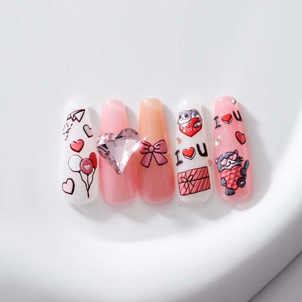 MXBEAUTY Bunga Stiker Kuku Fashion Perekat Diri Daun Cinta Hati Pink Huruf Dekorasi Nail Art