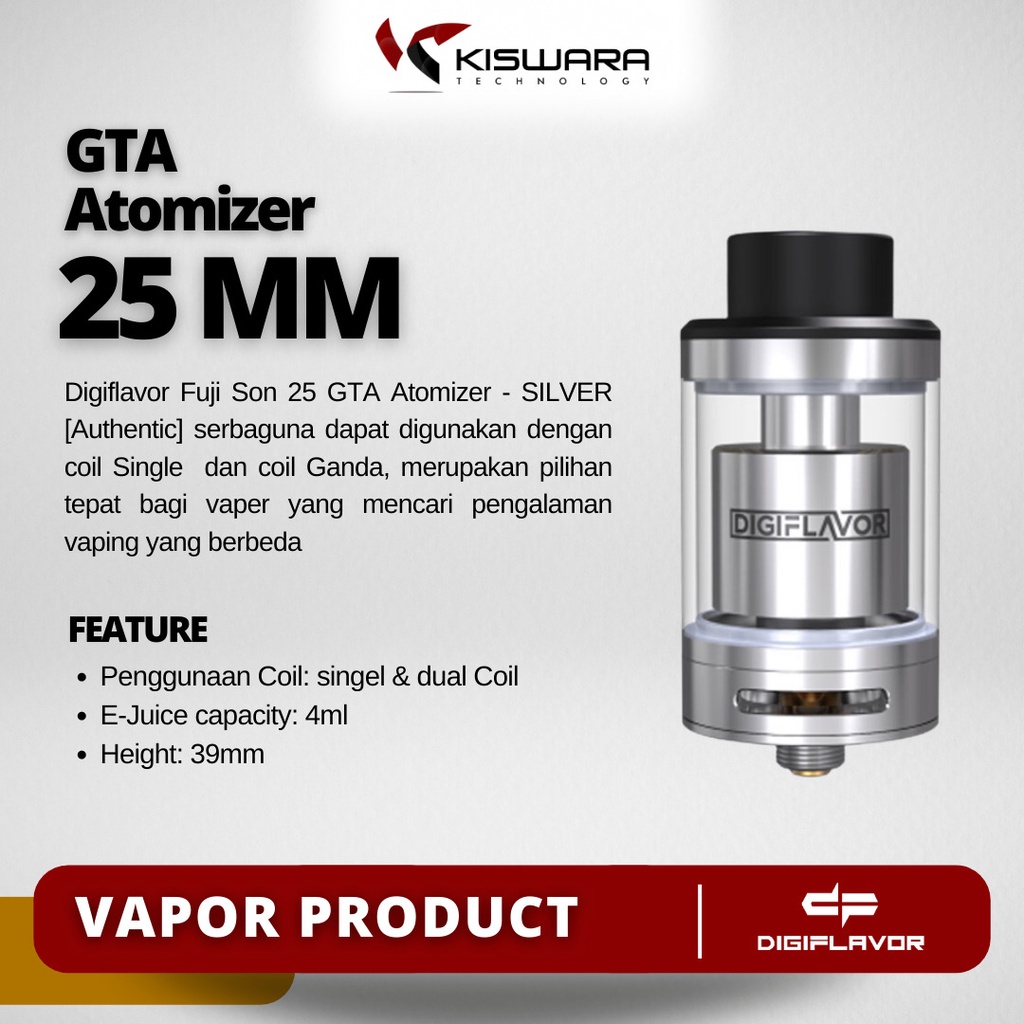 Digiflavor Fuji Son 25 GTA Atomizer - SILVER [Authentic] KiswaraBandung