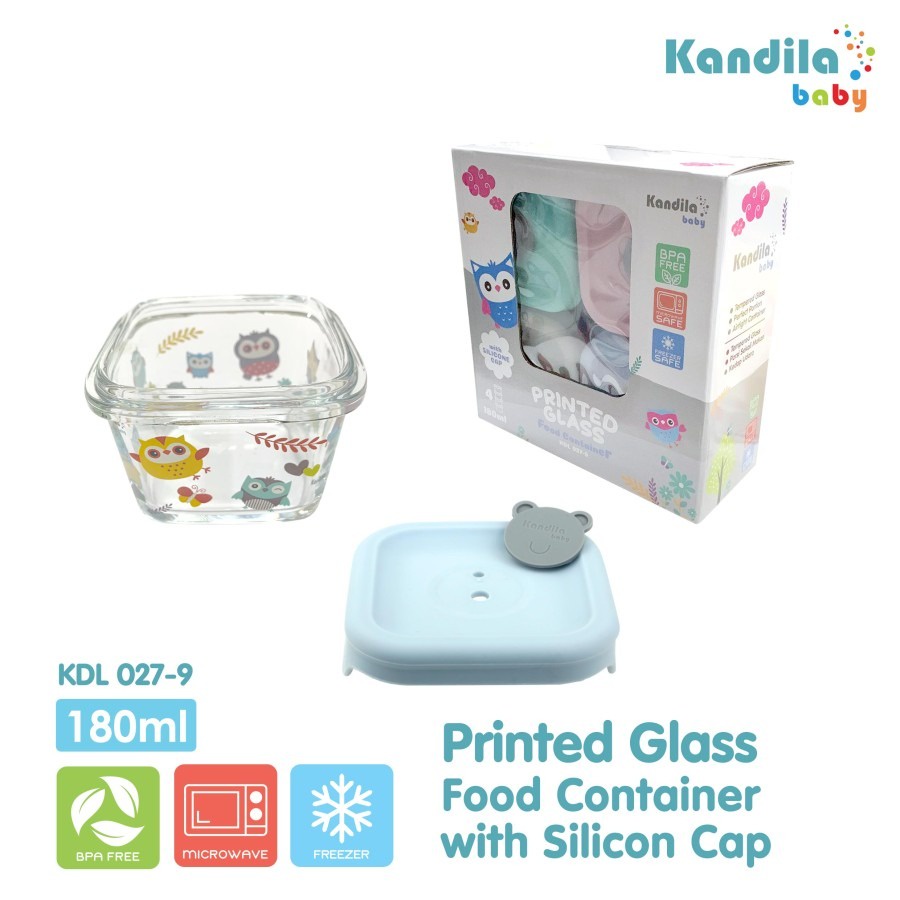 Kandila KDL027-9 Printed Glass Food Container with Silicone Cap 180ml