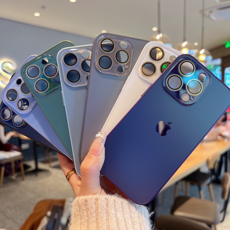 Casing Kaca tempered AG frosted Mewah iPhone 14 Pro Max 13 Pro Max 12 Pro Max 11 Pro Max Pencegah Jatuh Dilengkapi Dengan Perlindungan Lensa film Casing Keras