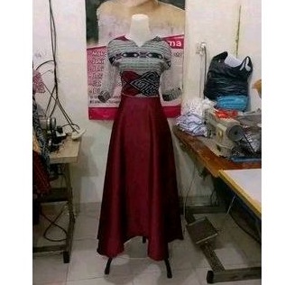 Dress Tenun Kombinasi satin - gaun pesta