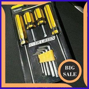last stok Promo Paket KUNCI L set dan OBENG set Plus Min Panjang Pendek ... sedia Gagang S