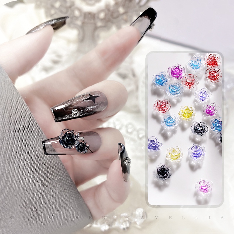 50pcs/pack Aurora 3D Resin Camelia Bunga Nail Art Dekorasi Warna-Warni DIY Relief Perhiasan Manicure Aksesoris