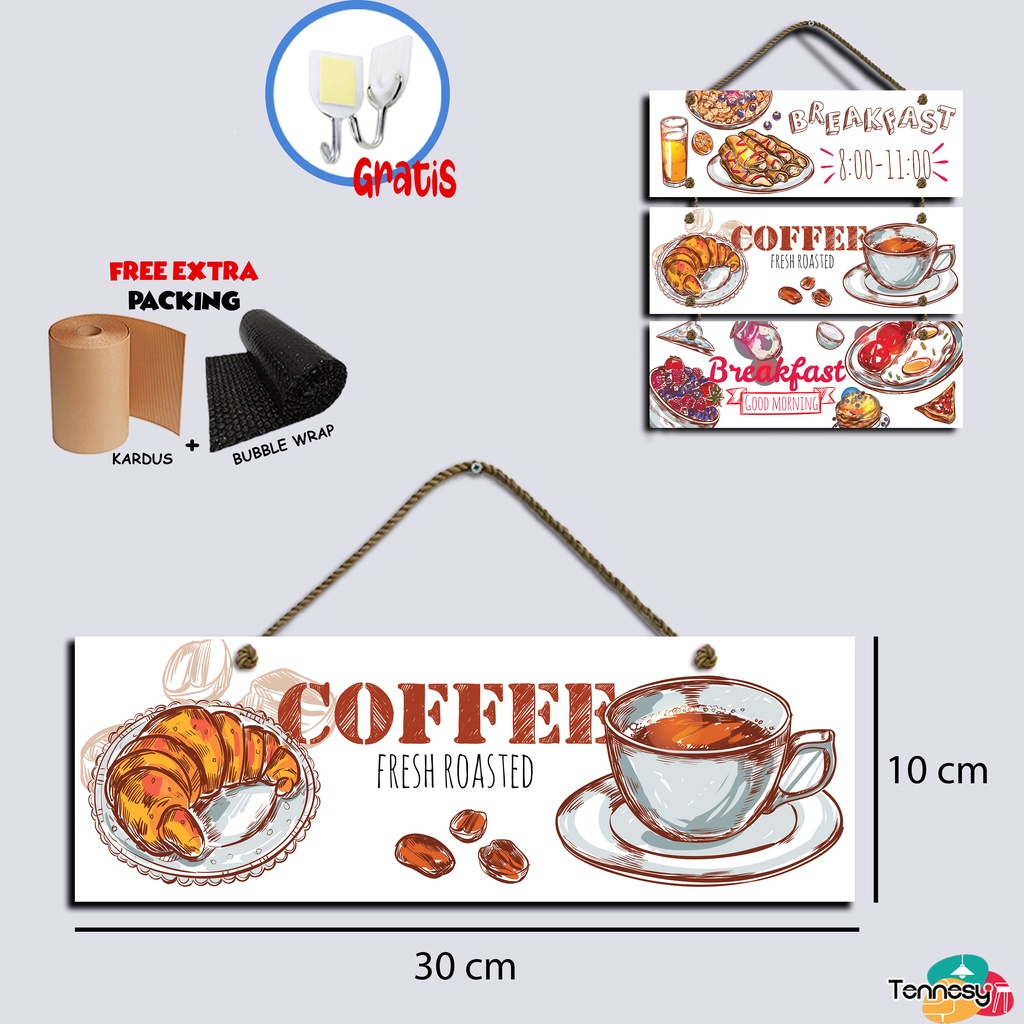 TENNESY Hiasan Dinding Dapur Coffee Breakfast 3 Susun Dekorasi Dinding Dapur Kitchen Pajangan Kayu Poster Dekorasi Rumah