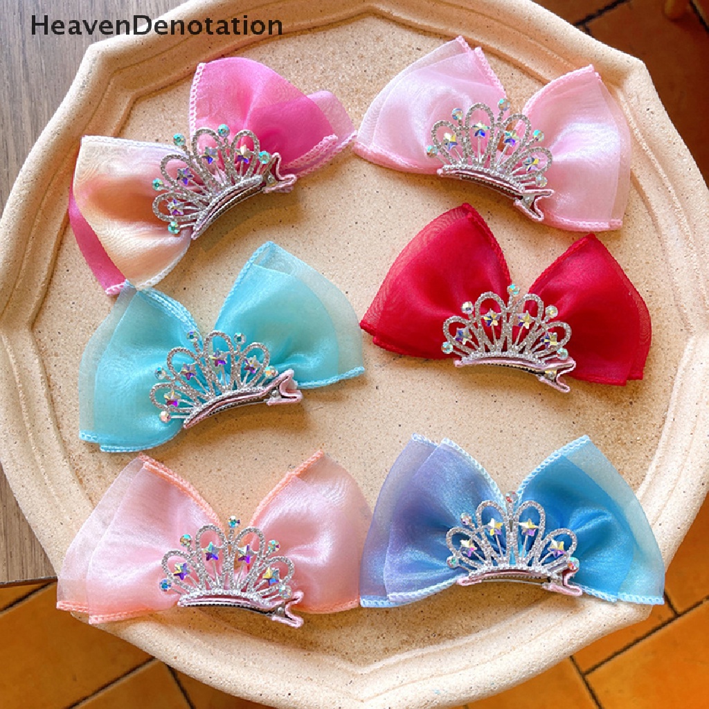 [HeavenDenotation] 1pc Pastel Rain Hair Bows Gradient Color Princess Crown Barrette Rambut Klip HDV