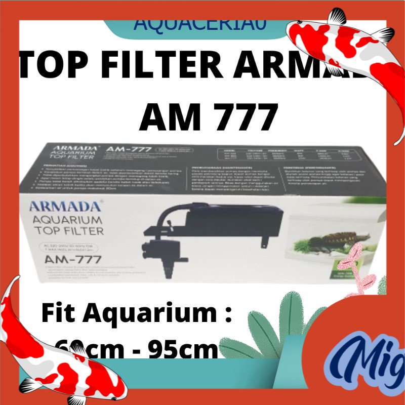 ARMADA AM 777 TOP FILTER AQUARIUM POMPA CELUP AQUARIUM AQUASCAPE mesin besar tipe 1600 daya 10 watt 