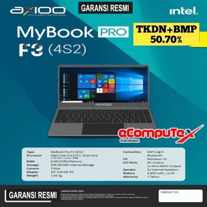 LAPTOP AXIOO MYBOOK PRO F3 (4S2) i3 4GB 256GB 14&quot;FHD IPS TKDN GARANSI RESMI