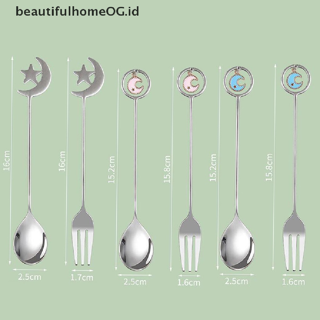 // Beautifulhomeog.id// Liontin Bulan Bintang Eid Mubarak Stainless Steel Spoon Fork Dekorasi Peralatan Makan Ramadhan **