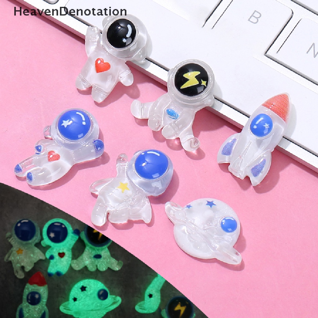 [HeavenDenotation] 10 Pcs Baru Lucu Mini Transparan Bercahaya Seri Luar Angkasa Resin Flatback Ornamen Kuku Membuat Perhiasan Hairwear Aksesoris HDV