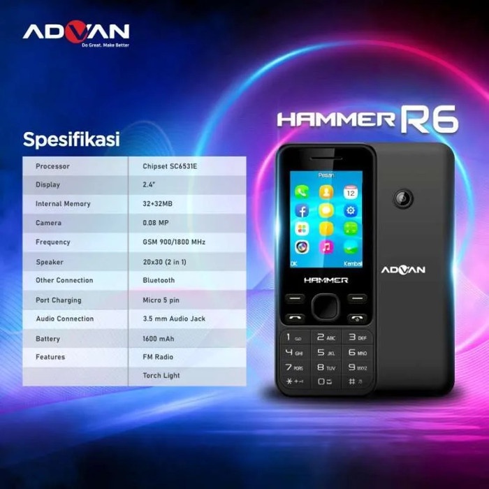 ADVAN HAMMER R6 FEATURE PHONE GARANSI RESMI TERMURAH