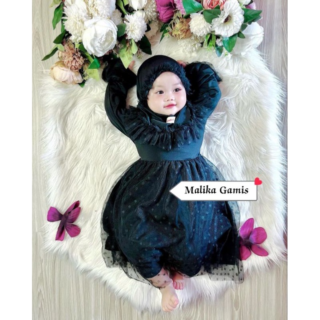 Dress Brukat Anak Mix Tile Dot Terbaru - Gamis Newborn Bayi Pesta Aqiqoh Lebaran Baju Muslim Anak Ga