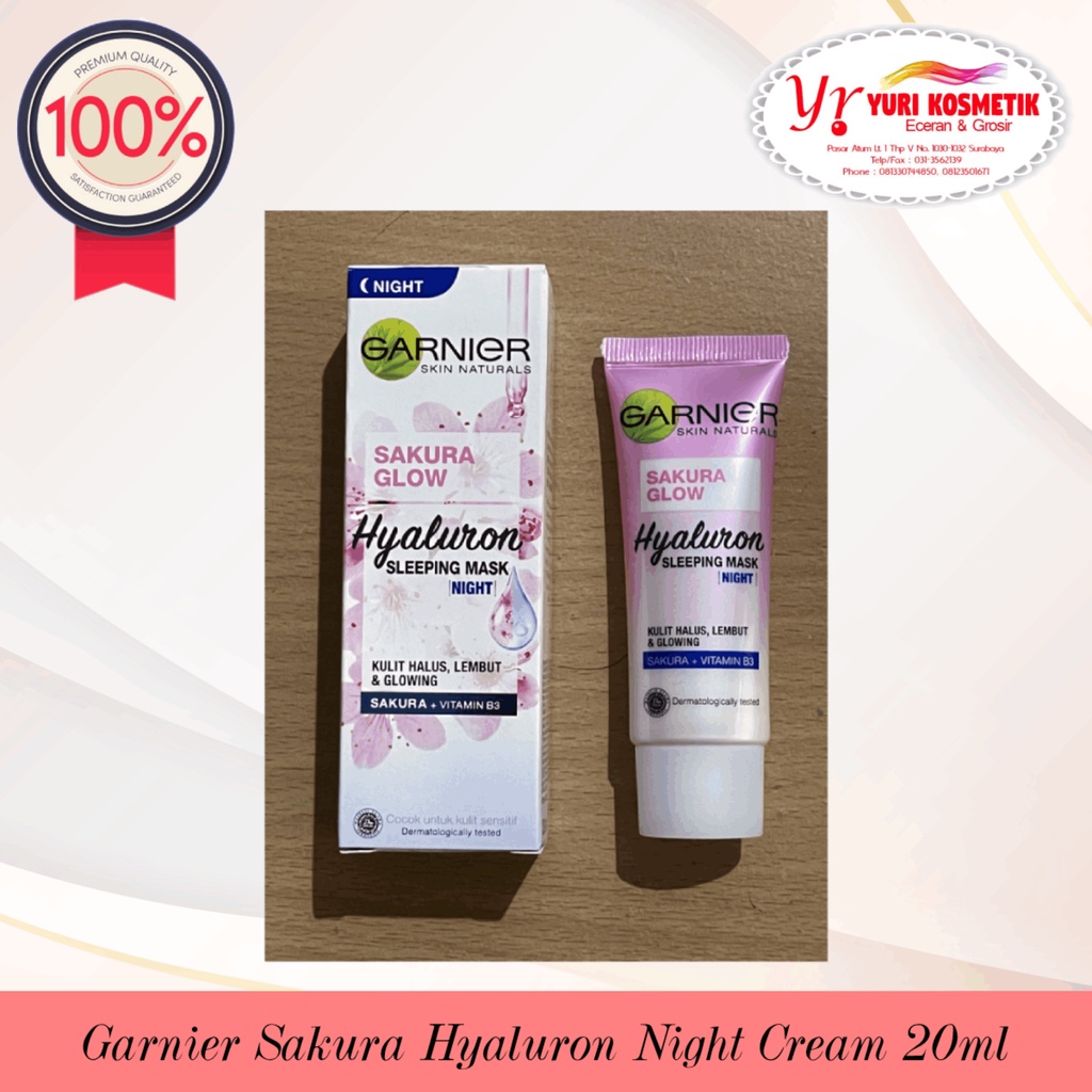 ☘️Yuri Kosmetik☘️ Garnier Sakura Glow Hyaluron Night Cream Sleeping Mask 20ml