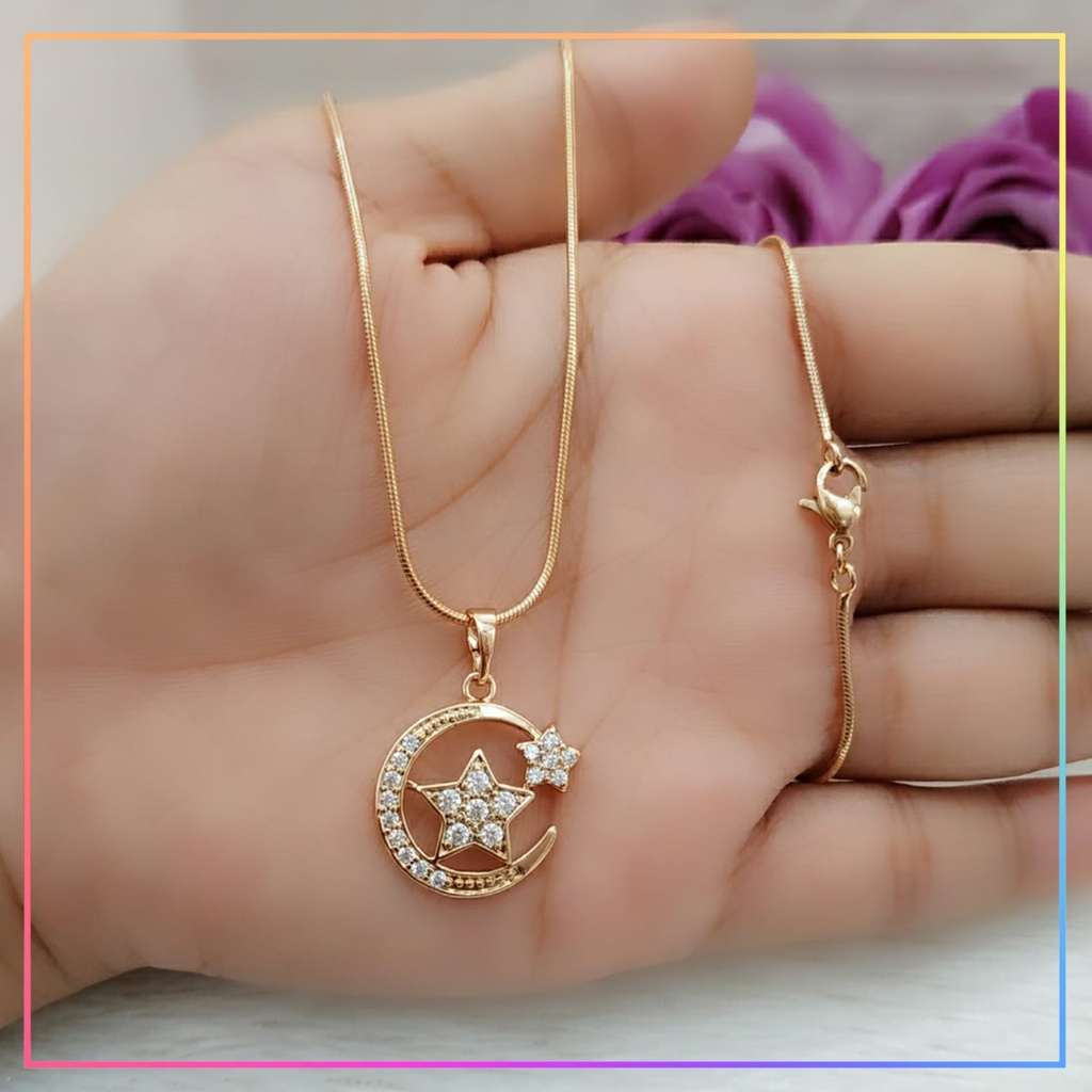 Kalung xuping ori premium kalung dewasa Bulan sabit permata perhiasan lapis emas KL 129