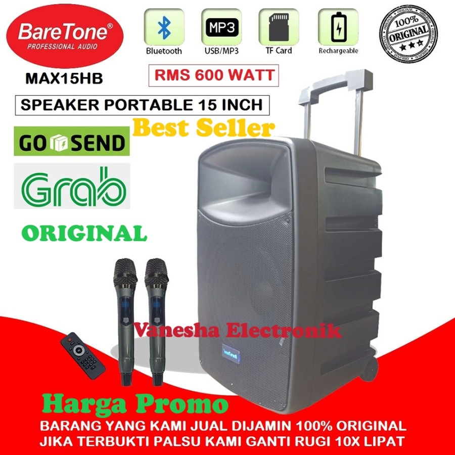 Speaker Portable Meeting 15Inch Baretone MAX15HB Usb Bluethooth Original
