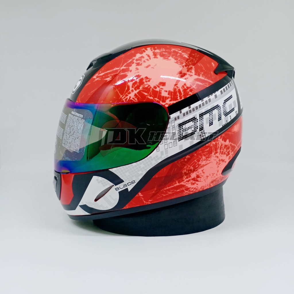 Helm Full Face BMC Blade P 200 Seri #8 Red / Red Fluo Visor Rainbow | Helm Merah Orange Kaca Pelangi