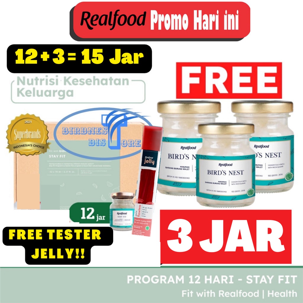 

Realfood Stay Fit Isi 12 Jar Free 3 Jar Ongkir Hemat ( Minuman sarang walet )