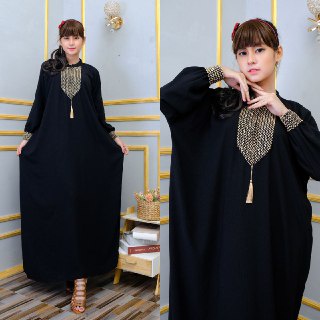 Kaftan Sultan Jumbo Polos Renda India super Grade A halus tidak Nerawang  Bigsize LD 150 PB 140cm Muat BB 100kg Lengan Karet