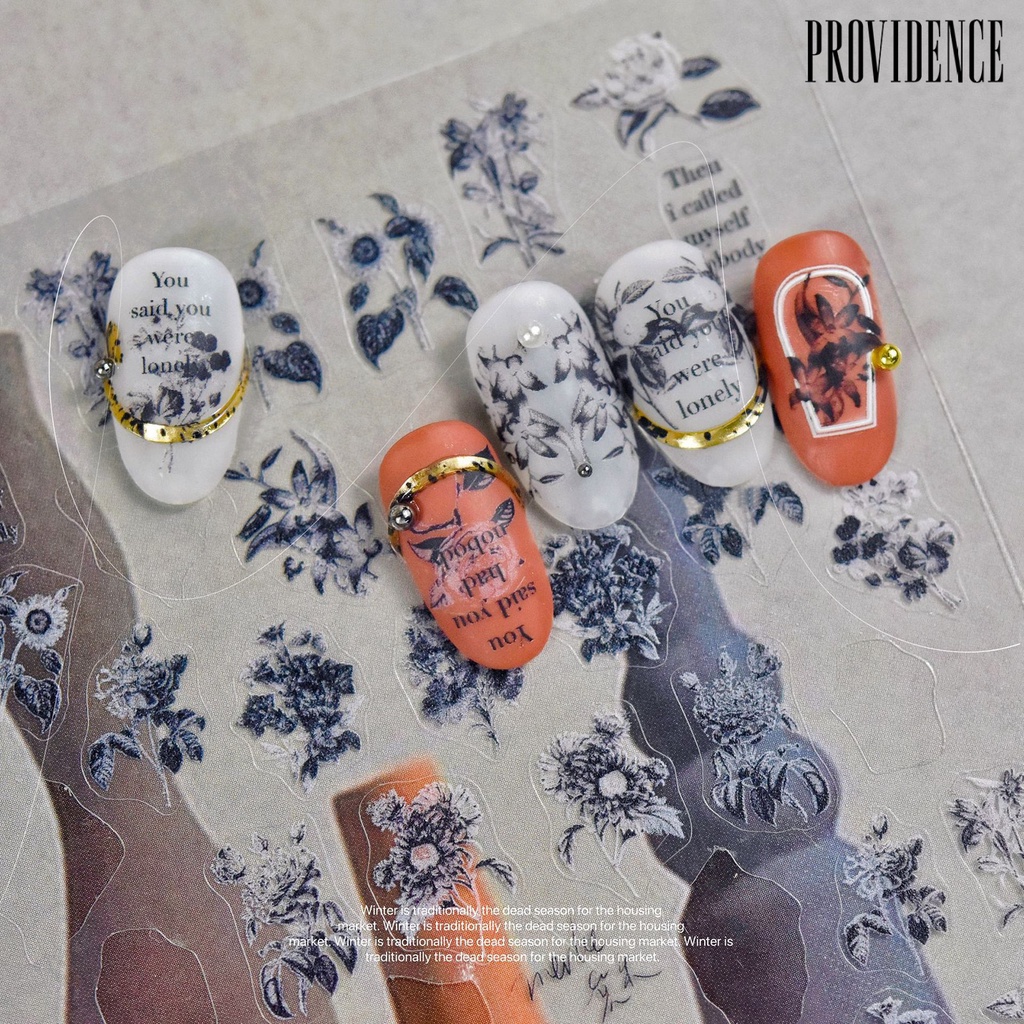 Providence Nail Art Stiker Perekat Diri Mudah Tempel Tidak Luntur DIY Kuat Lengket Gaya Jepang Vintage Hitam Kuku Bunga Stiker Perlengkapan Kuku
