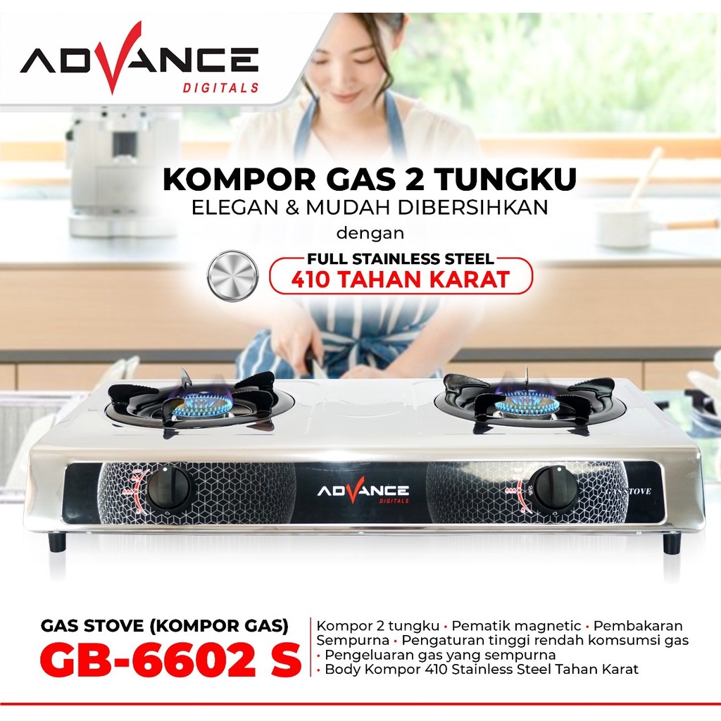 READY Kompor Gas 2 Tungku  / Kompor Gas Stanles steel Advance GB6602S