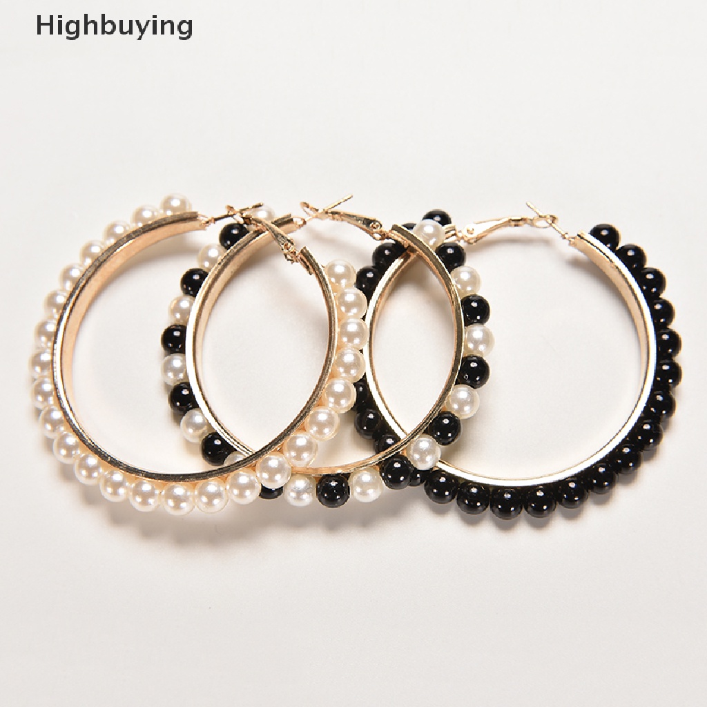 Hbid Wanita Fashion Faux Pearl Earings Chic Beads Lapis Emas Ear Hoop Lingkaran Anting Glory