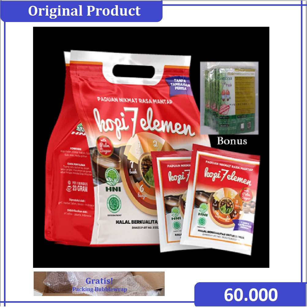 

KOPI 7 ELEMEN (SEVEL) HPAI pouch 10 sachet - bonus koyo kaki bamboo 1 pcs - Bubble wrap gratis. Produk original. Bisa kirim instan.
