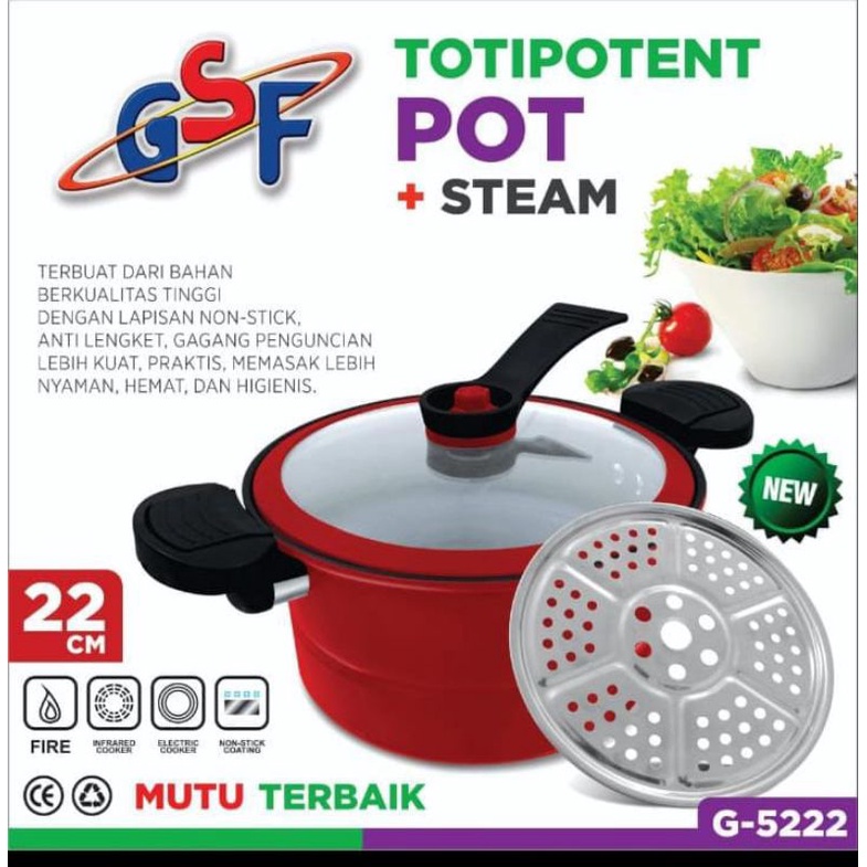 TOTIPOTENT POT GSF G-5222 panci presto gsf presto gsf presto kukusan gsf presto tutup kaca gsf