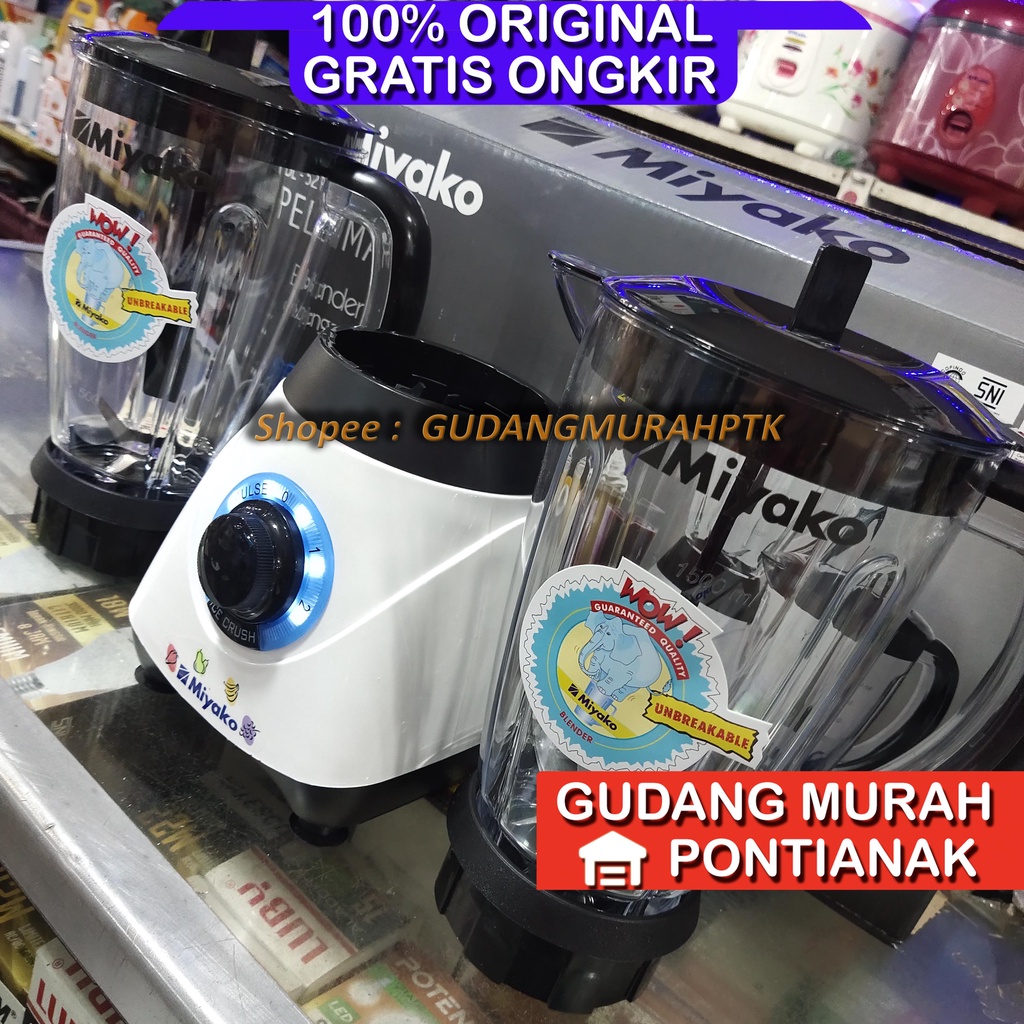 Blender Miyako 2 TABUNG JUMBO ANTI PECAH 1.5 liter BL-52 PI Pelumat dengan 2 Gelas Container bahan plastik 1,5 L Penghancur Es Batu