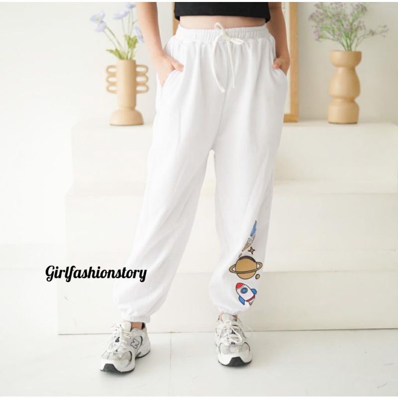 REAL PICT !! CELANA JOGGER WANITA MOTIF ASTRO - JOGGER ASTRO SPORTY FLEECE