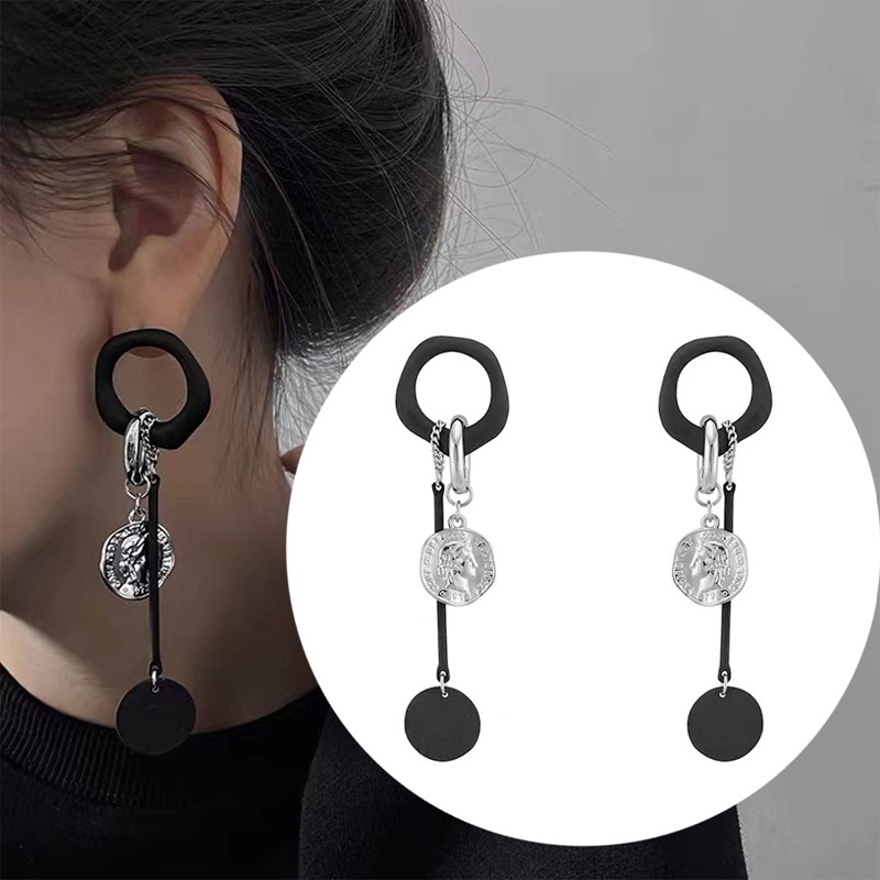 Anting Liontin Potret Panjang Hitam Eropa Dan Amerika Serikat Temperamen Kepribadian Fashion Anting Rumbai Wanita Perhiasan Hadiah