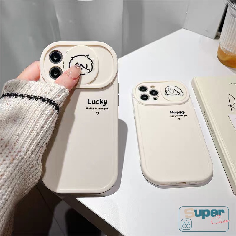 Casing Ponsel Kompatibel Untuk IPhone 7plus 8plus 11 12 13 Pro MAX XR 7 8 Plus X XS MAX Kartun Lucu Cewek Cowok Beruntung Push Pull Window Pelindung Lensa Kamera Soft TPU Couples Cover