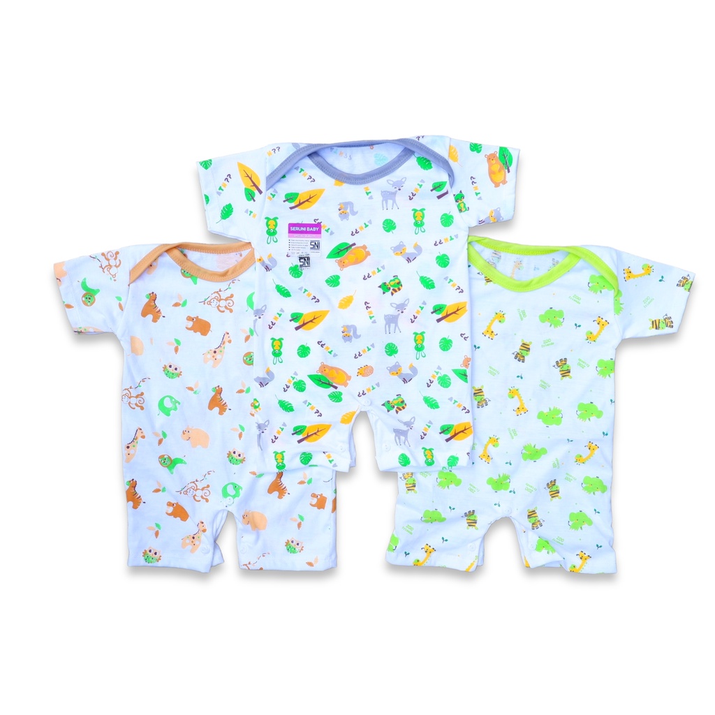 ISI 3pcs JUMPER PENDEK BAYI USIA 0-3 BULAN MOTIF ZOO FRIEND BAHAN KATUN