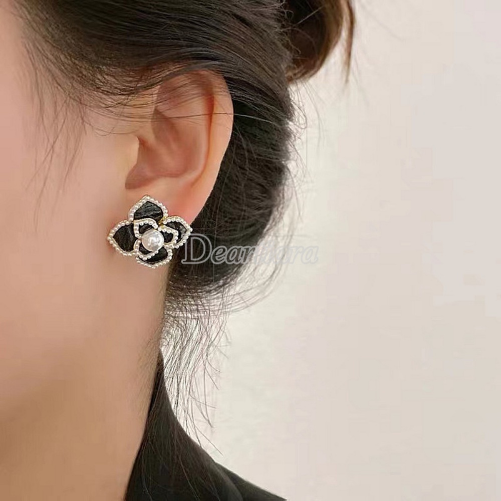 Fashion Mutiara Anting Bunga Camelia Perempuan Temperamen Mewah Drop Oil Earrings Fashion Anting Kepribadian Sederhana