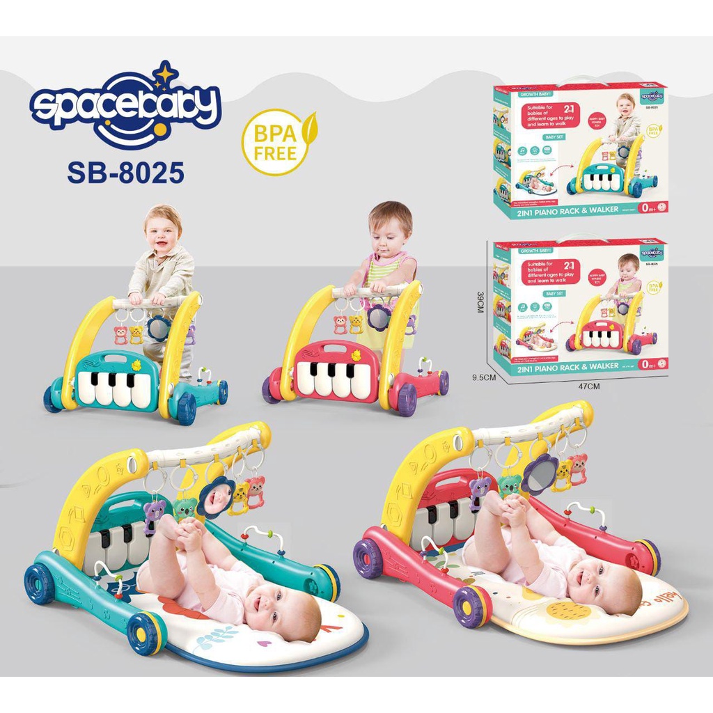 ( PLYMT-SB 8025 ) SPACE BABY PIANO PLAYGYM & PUSH WALKER SB - 8025 2IN1-SB 8024