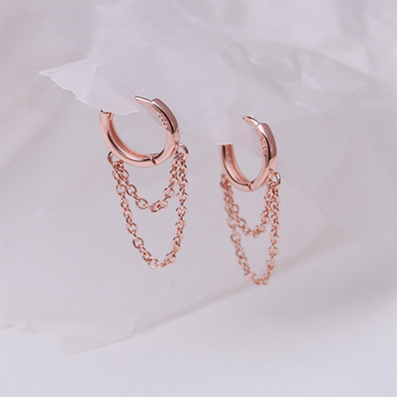 Kepribadian Fashion925 Sterling Perak Hoop Double Layer Rantai Anting Untuk Wanita Harian Kasual Pesta Punk Perhiasan Hadiah