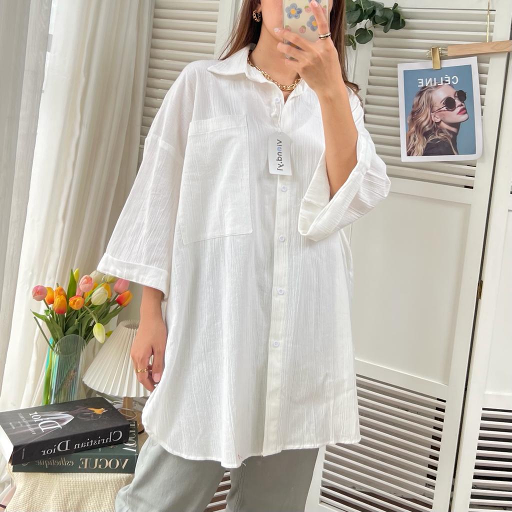 kemeja oversize / kemeja Linen wanita Blouse korea Tunic E45