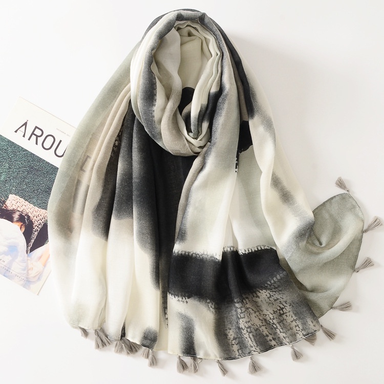 ITSFRIDAY NORA Scarf - Premium Pashmina Shawl Selendang Syal Pashmina Hijab Import Motif Sembur Green Grey Tassel