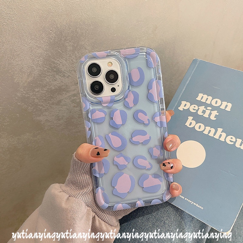 IPHONE Casing Ponsel Kompatibel Untuk Iphone11 14 13 12 Pro MAX XR 7plus 8plus 6 6S 7 8 Plus X XS MAX Ins Fashion Ungu Leopard Print Airbag Shockproof Transparan Lembut TPU Cover