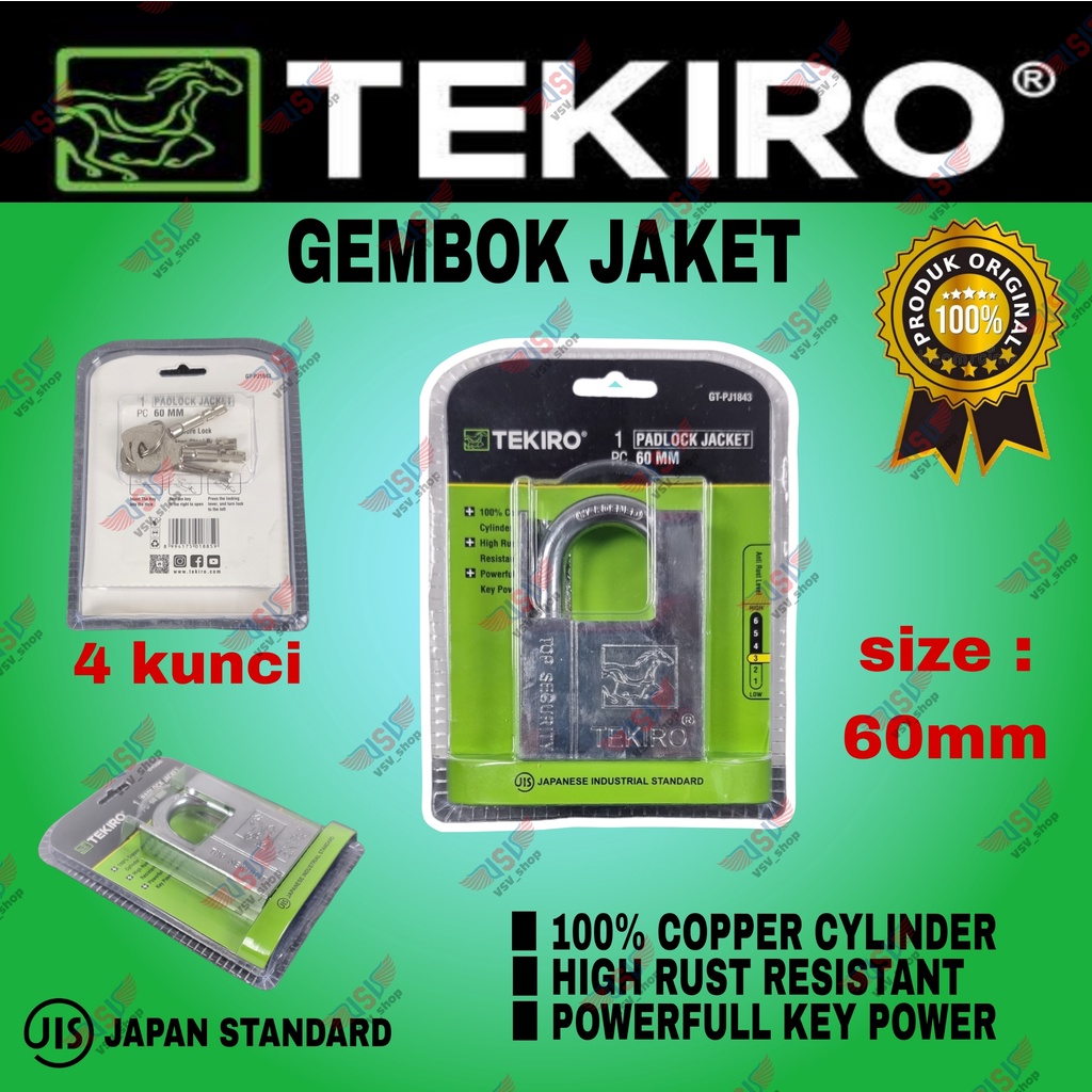 TEKIRO Gembok Jaket 60mm Kunci Gembok Rumah Anti Maling Anti karat