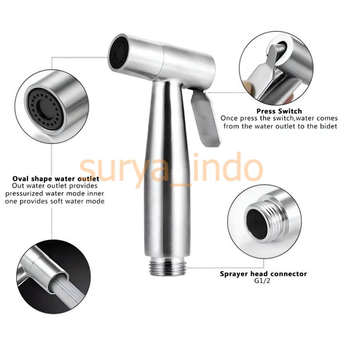 KEPALA BIDET STAINLESS DUDUKAN SHOWER CEBOK JETSPRAY JETSHOWER SILVER