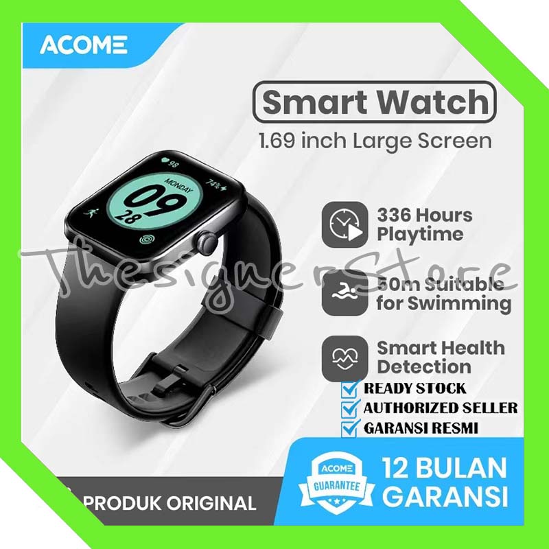 ACOME Sport Smart Watch Tahan Air Bluetooth 1.69 inch Large Screen Monitor Kesehatan Garansi Resmi 1 thn Watch S1 Plus