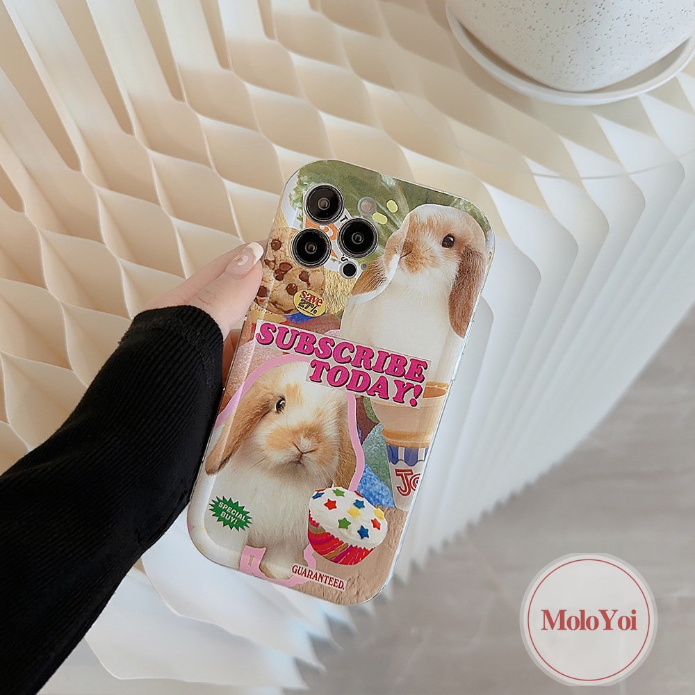 IPHONE Ins Kartun Lovely Rabbit Cake Case Kompatibel Untuk Iphone14 11 13 12 Pro MAX XR 7Plus 8Plus X XS MAX 6 6S Plus Beruang Lucu Graffiti Airbag Shockproof Lembut Silicon TPU Penutup Belakang