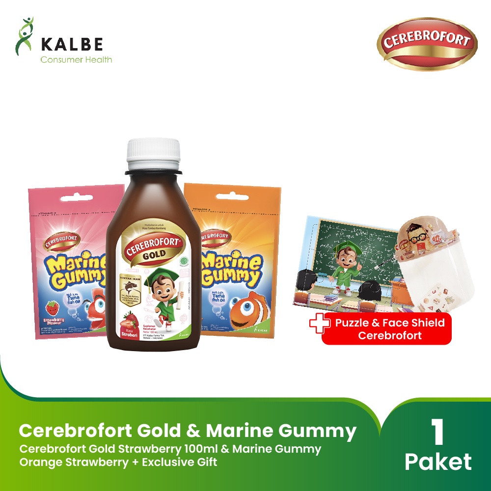 Cerebrofort Gold 100ml &amp; Marine Gummy + Puzzle &amp; Face Shield