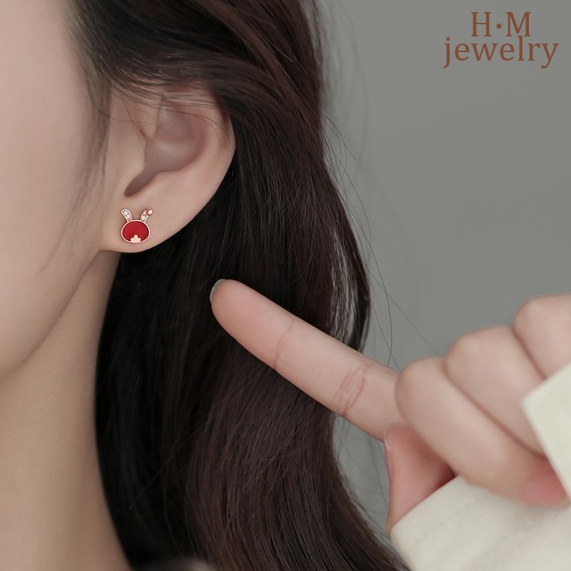 Bunny Temperature-Sensitif Warna-Berubah Telinga Giwang Bermutu Tinggi2023Tahun Baru Anting Merah Hadiah