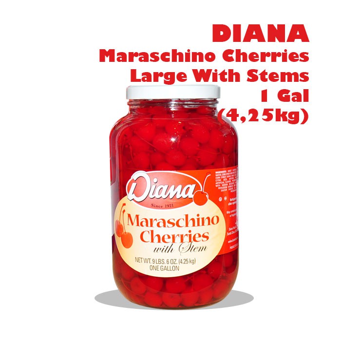 DIANA Maraschino Cherries Large With Stems 1 Gal / Cherry Tangkai Merah Ceri 4.25Kg