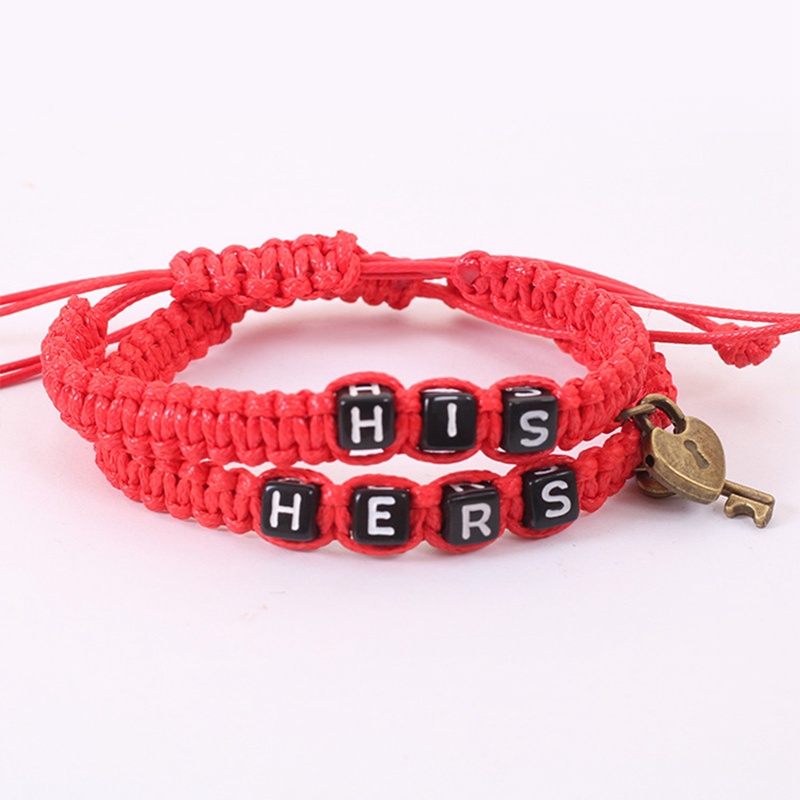 His HERS Pasangan Gelang Kunci Silinder Kunci Liontin Dikepang Lanyard Adjustable Gelang Kekasih Hadiah Pribadi Kunci Kunci Hari Valentine Hadir Perhiasan Pink Hitam Putih Merah