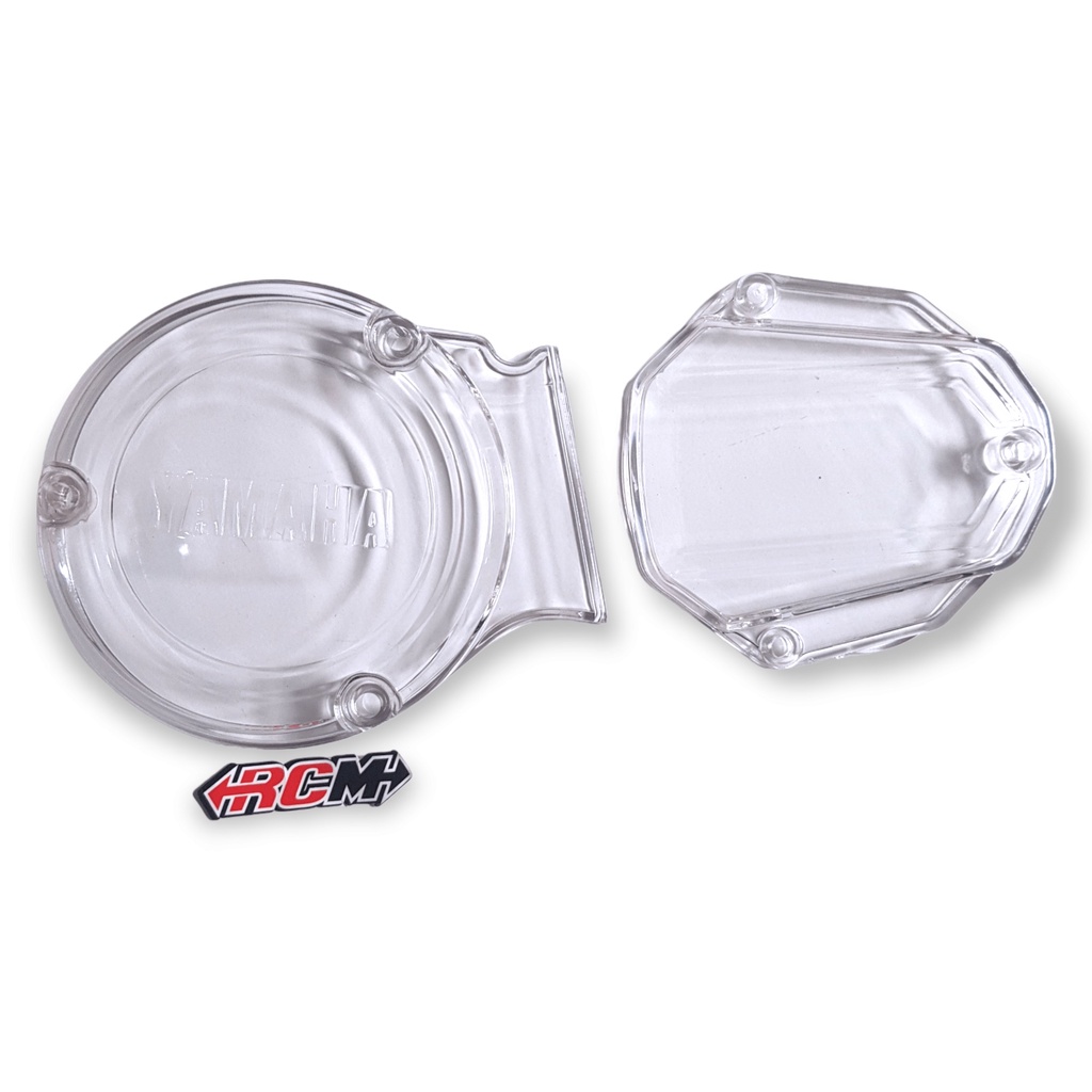 SEPASANG ENGINE COVER PLASTIK CRAKCASE TUTUP MESIN KANAN BLOK BLOX KOPLING PROTEKTOR PROTECTOR KANAN YAMAHA RXK RX-K RX-KING ADA LOGO RXKING RX K KING TRANSPARAN BENING CLEAR LOKAL BEST QUALITY BAHAN TEBAL JAMINAN KUALITAS