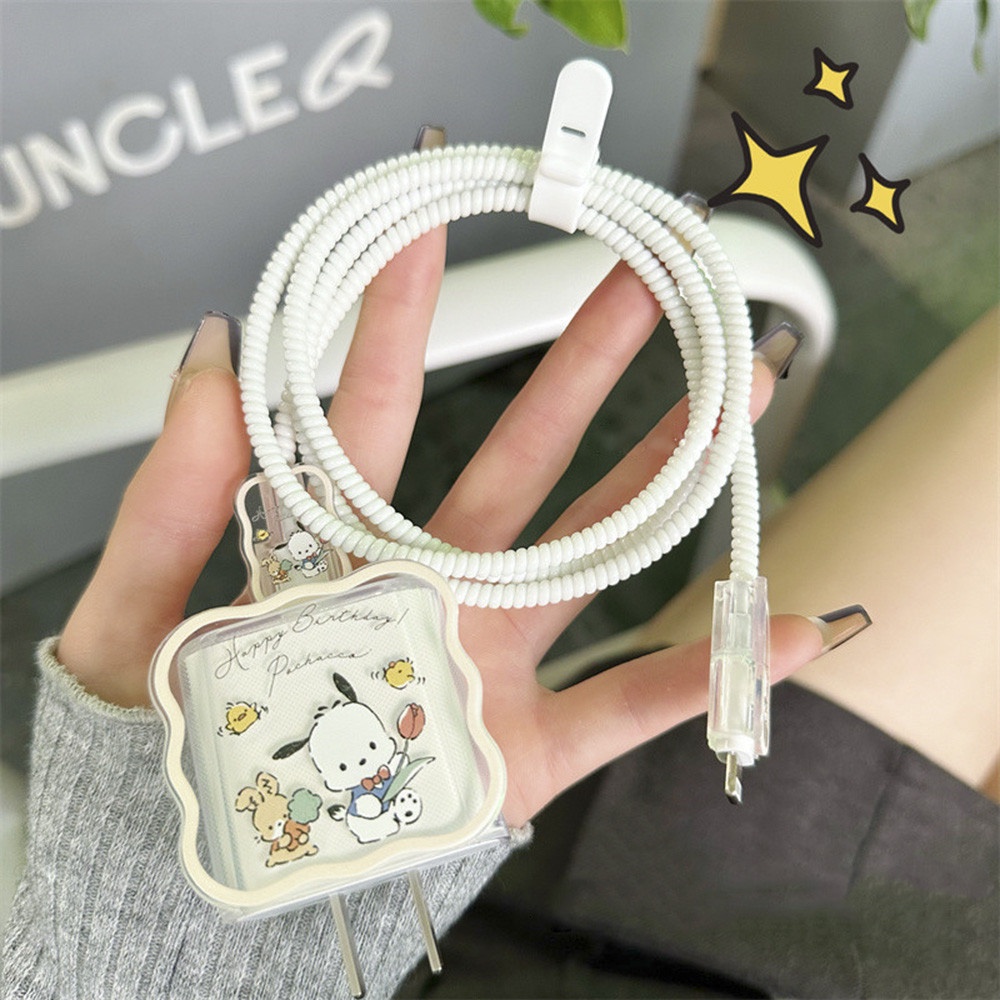 IPHONE 4pcs/set Case Pelindung Kepala Charger Ponsel Silikon Pochacco Untuk Iphone18/20w