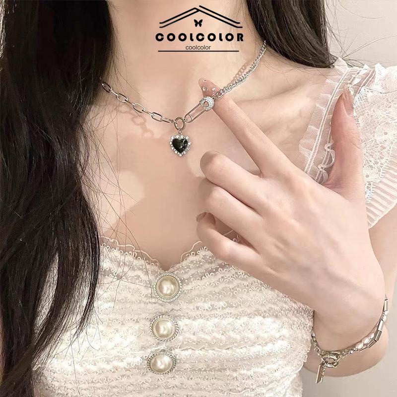 COD❤️Kalung Titanium Love Hitam Korea Retro Hip Hop Gaya Necklace Aksesori Fashion- cl