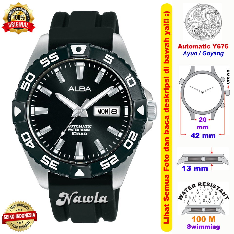 Alba Automatic AL4397X1 Black Silicone - Jam Tangan Pria AL4397